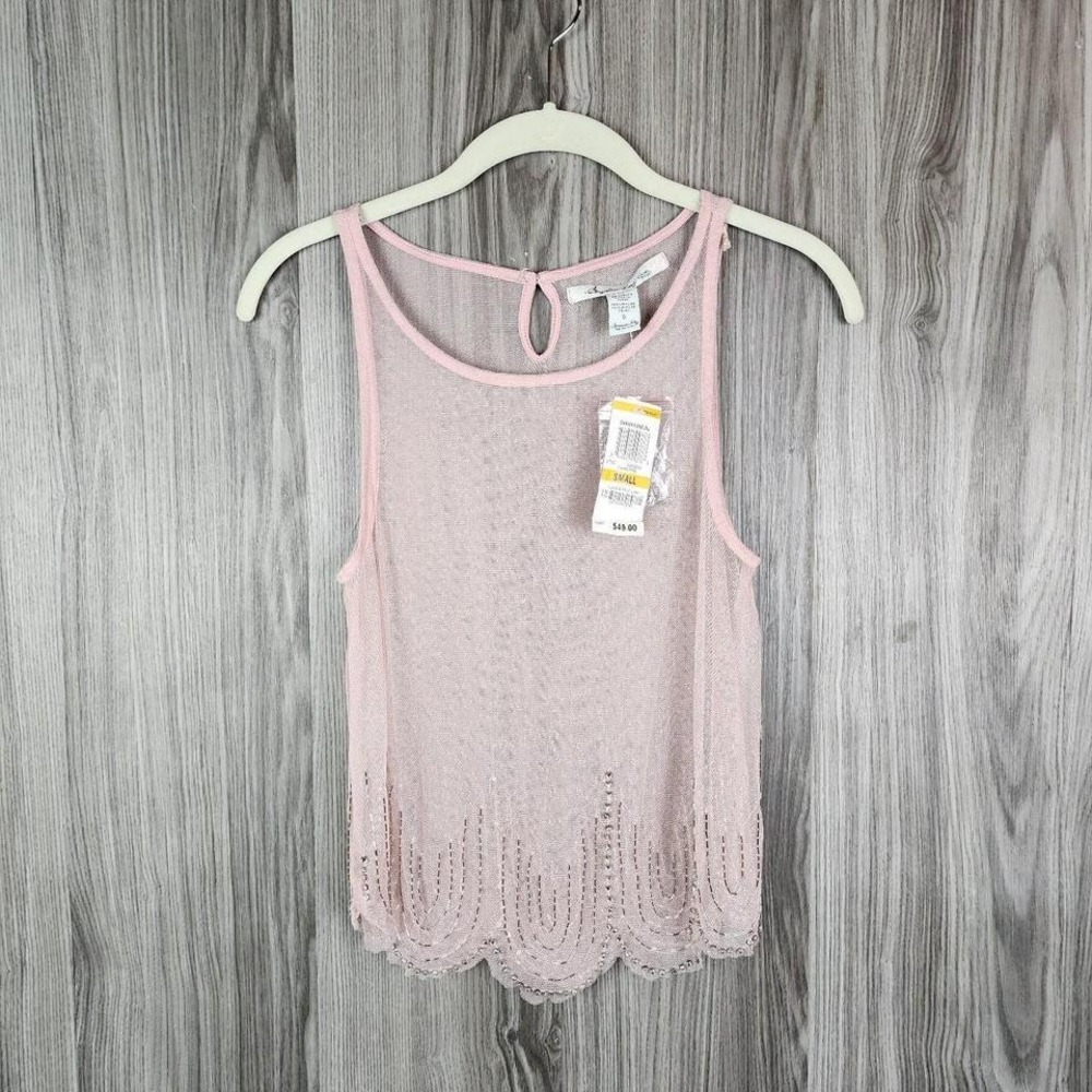 American Rag Cie Pink Mesh Beaded Scalloped Tank Top Small NWT Cameo Rose